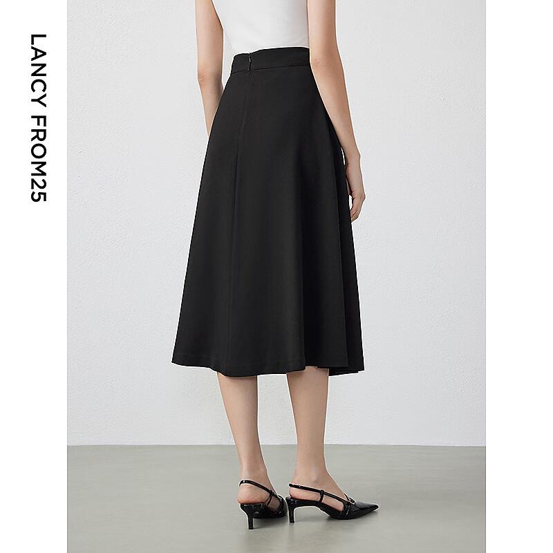 LANCY Hepburn Style Black A-Line Midi Skirt
