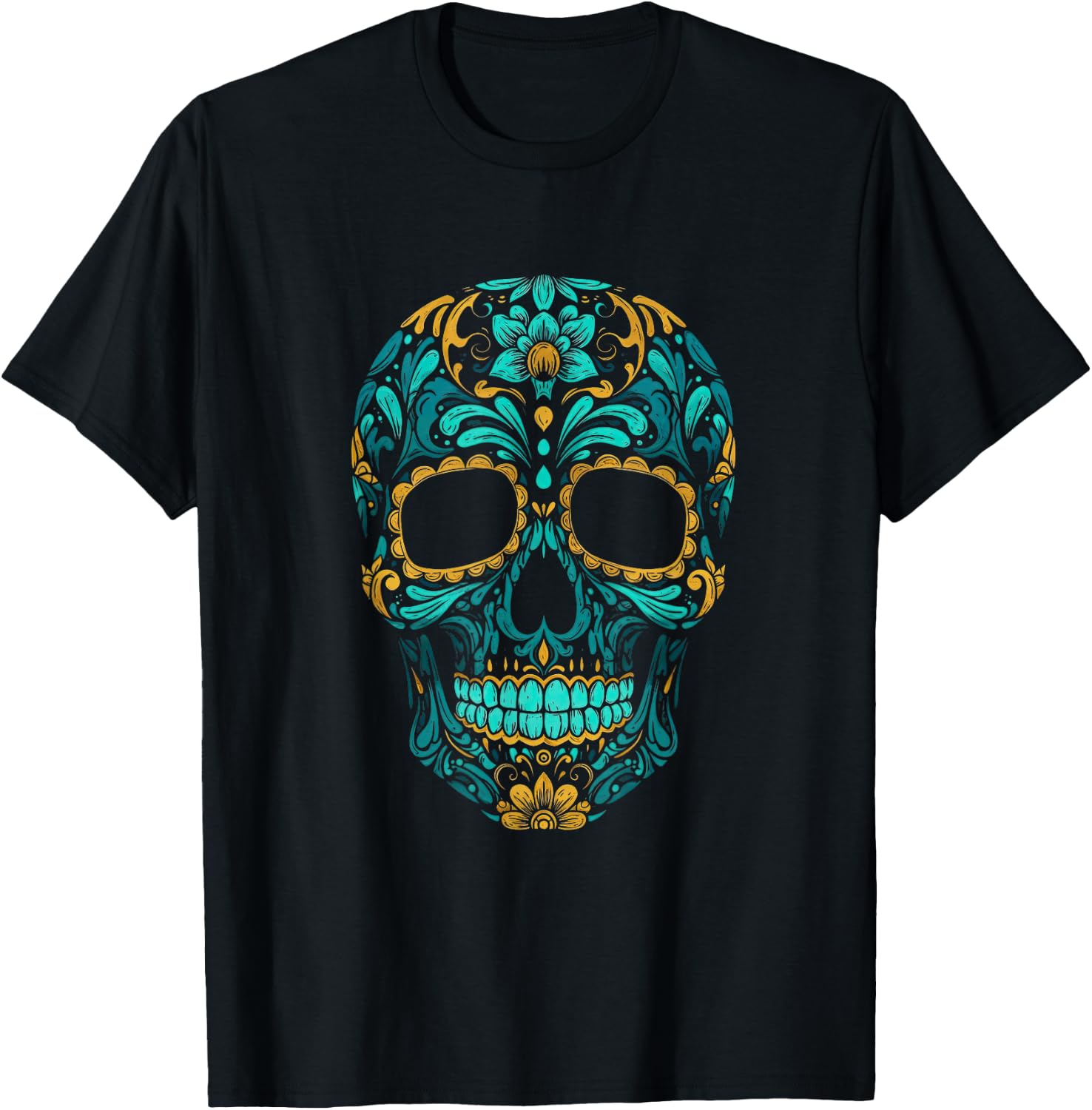 Sugar Skull Dia-de-Los-Muertos Mexican Day-of-The-Dead T-Shirt S