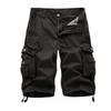 Men's Fashion Solid Color Multi-Pocket Pants Cotton Cargo Overalls Shorts