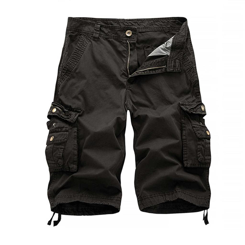 Men's Fashion Solid Color Multi-Pocket Pants Cotton Cargo Overalls Shorts