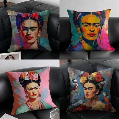 F-Fridas Painting Art Pillow Case Anti-dustmite Pillowcase Invisible Zipper Silky Short Plush Sofa Cushion Cover