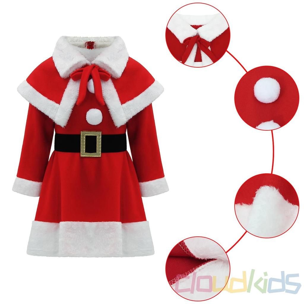 Cloudkids Christmas Santa Cosplay Haunted School Cultural Carnivals Girls' Costume, Dress, House, Transformation, Events, Festivals, Festivals, (Red,