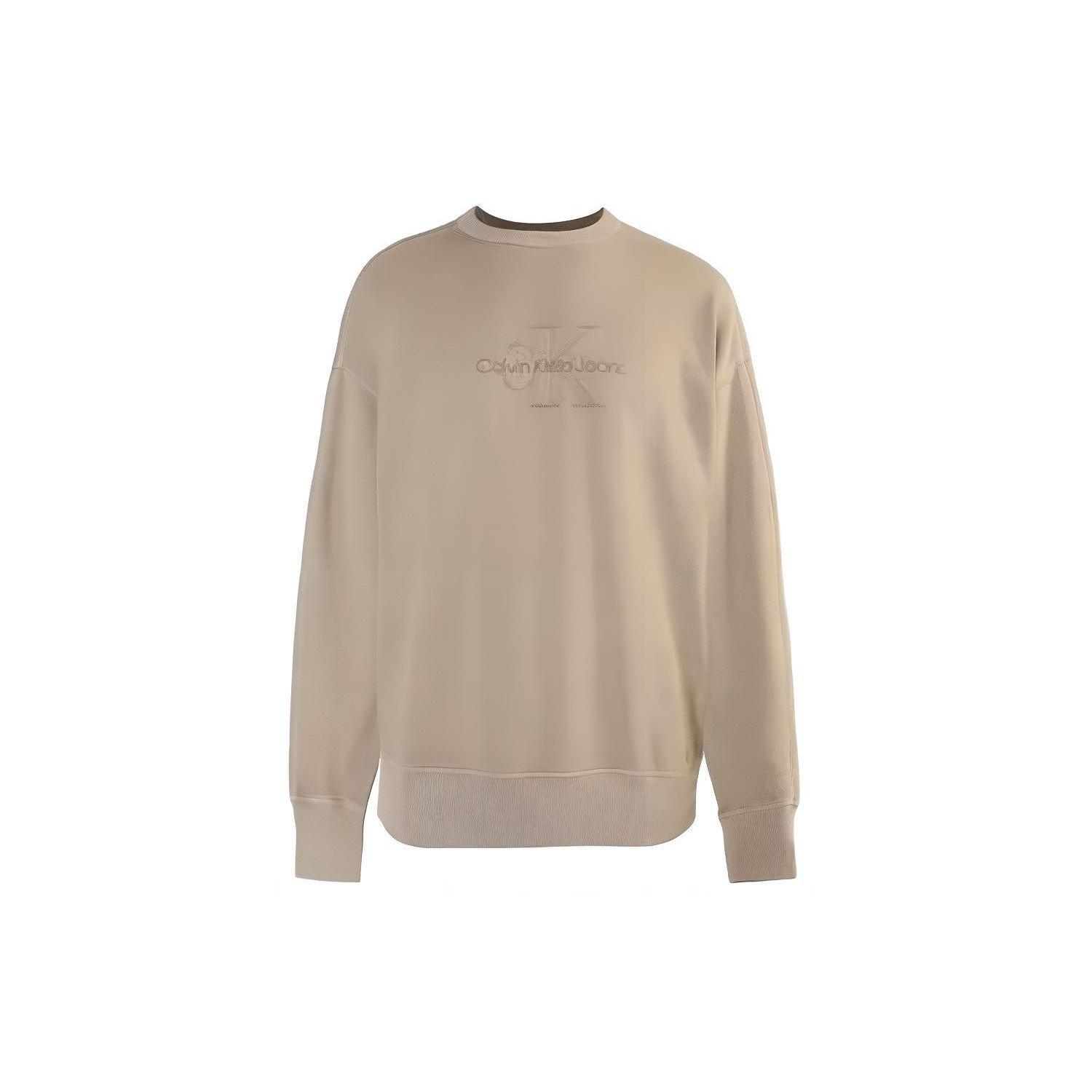 Calvin Klein Letter Round Neck Fitted Long Sleeve Sweatshirt Men sweatshirt Light-Brown J30J324091-PED M