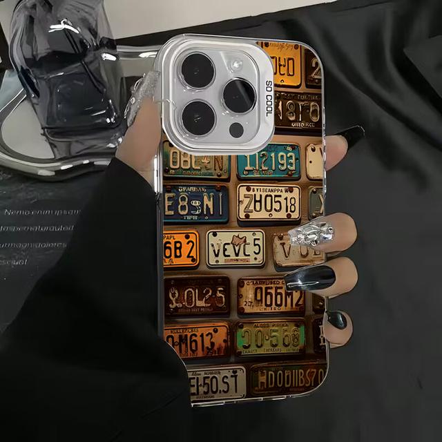 

Винтажный узор автомобильного номерного знака Гальваническое серебро IMD Чехол для телефона для iPhone 11 12 13 14 15 Plus 16 Pro Max Чехол for iPhone 11. белого золота