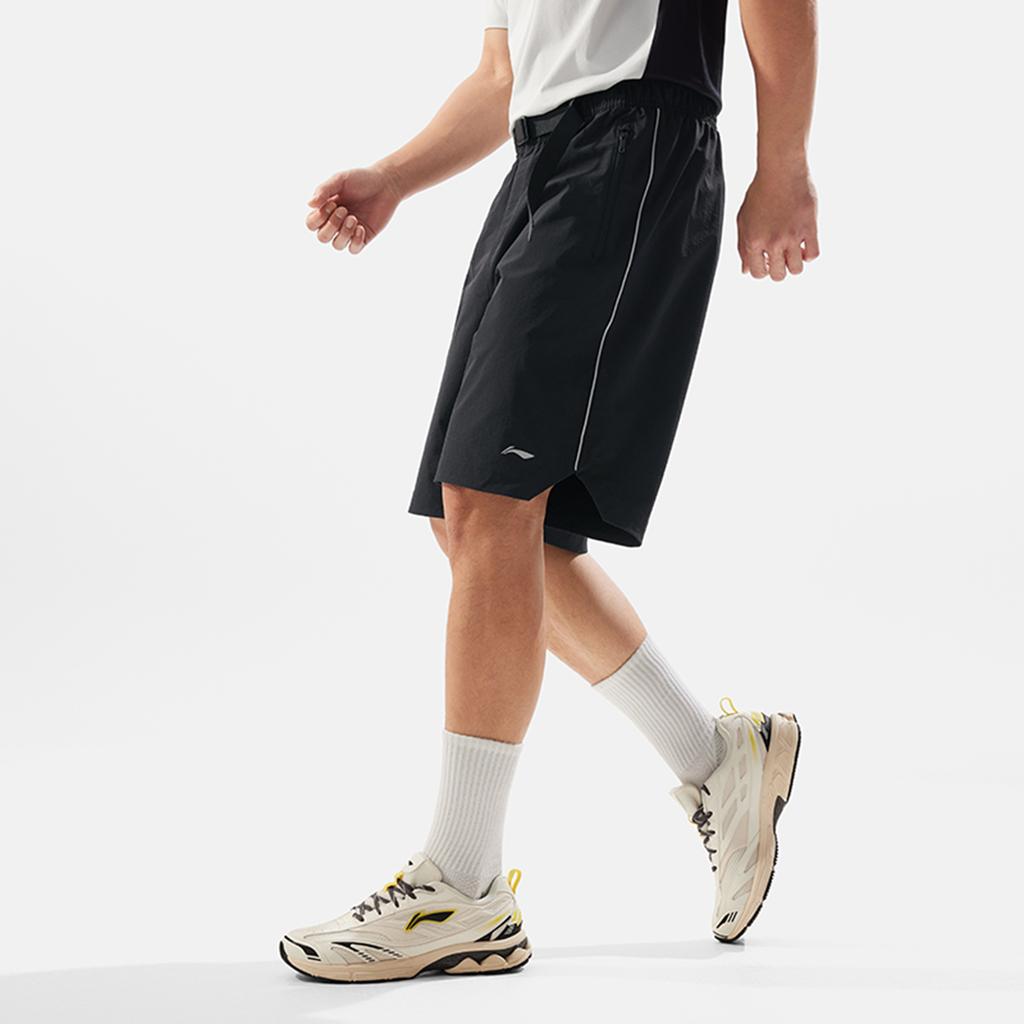 Li-Ning Comfortable Solid Color Mid-Rise Quick-Dry Cool Straight-Leg Sports Shorts Men shorts Black AKSV281-2