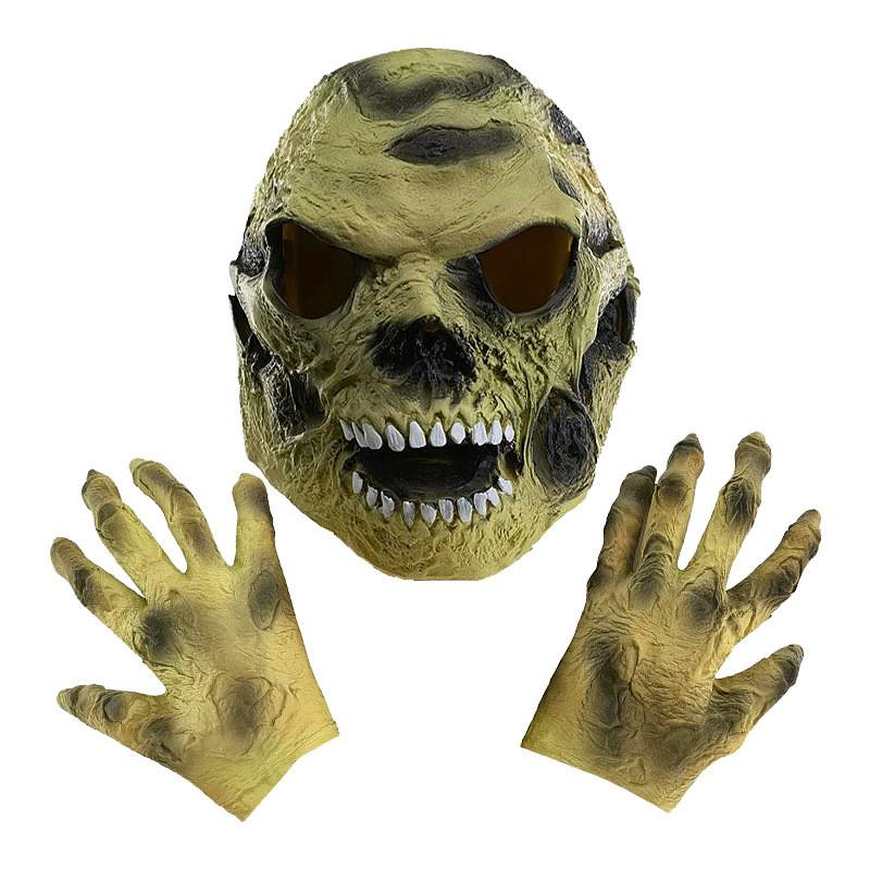 Realistic Skeleton Head Latex Mask And Creepy Costume Gloves For Halloween Events