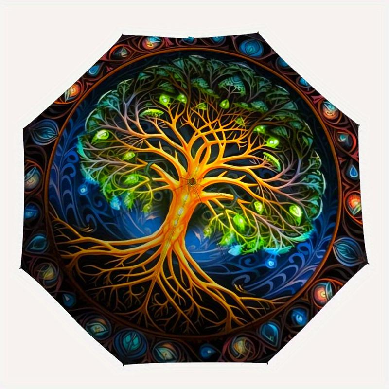 Tree of Life, Mandala themed Eight rib Automatic Folding Umbrella Is Suitable for Both Men and Women, Making It A Perfect Christmas and Vale