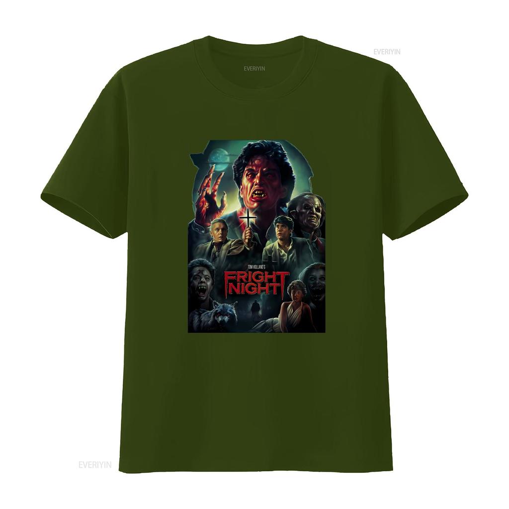 Fright Night 80s Horror Movie Poster T Shirt Scary Vampire Retro Design Vintage Washed Breathable Homme Streetwear Stylish