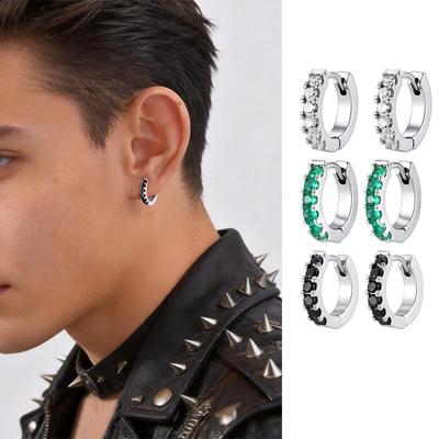 Vnox Zircon Hoop Earrings for Men Women, Copper Metal Small Huggie Earring, Hiphop Rock Punk Piercing Ear Unisex Jewelry Gifts