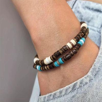 Pulseira masculina de coco e turquesa com miçangas