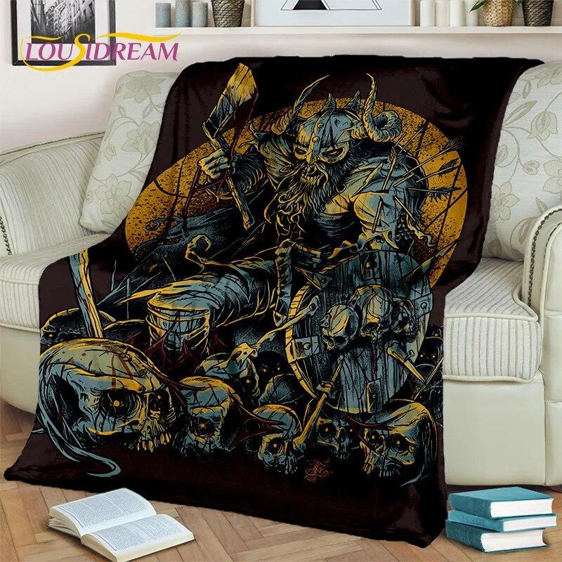 Viking nordisk mytologi Fenrir Kråkfilt,Flannel Sängfilt för Hem Sovrum Säng Soffa Picknick Kontor Vandring Fritid Tupplur Present