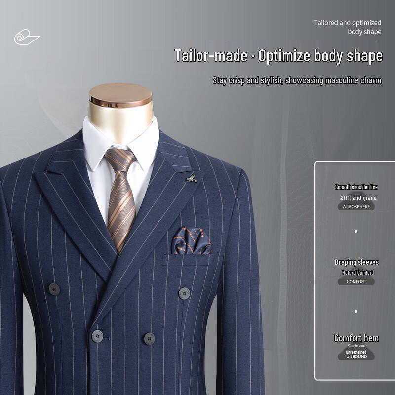 FORTEI Men's Striped Double-Breasted Suit Set