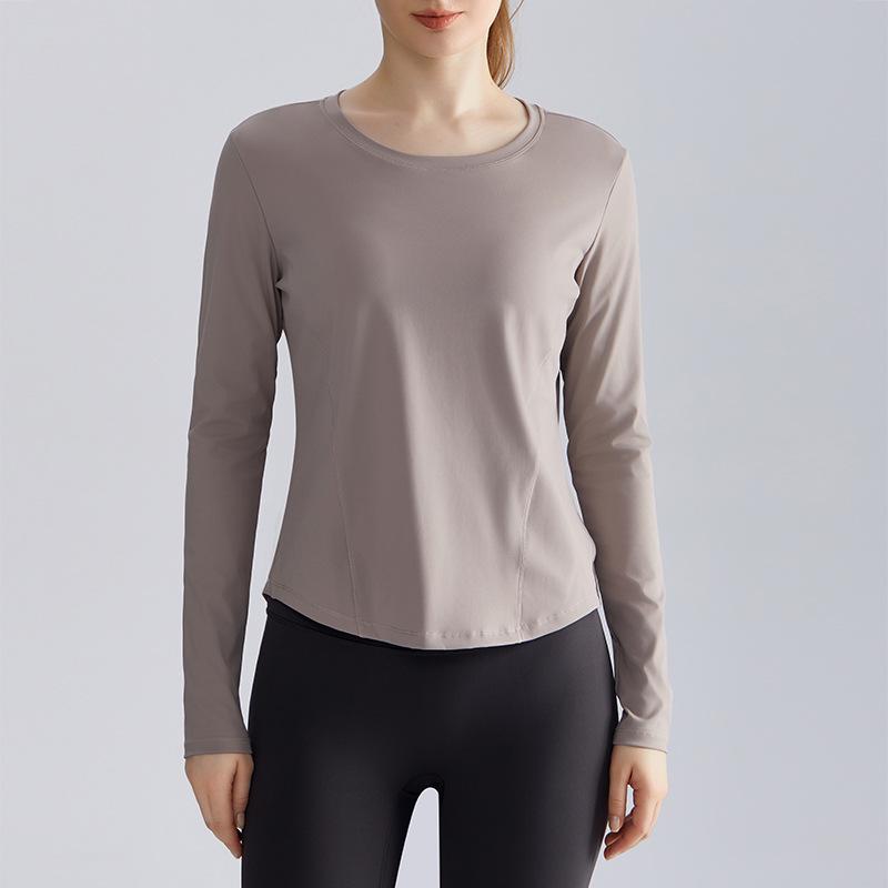 

Женский облегающий быстросохнущий топ для йоги Chuandun - длинный рукав, дышащий, круглый вырез, изогнутый подол S