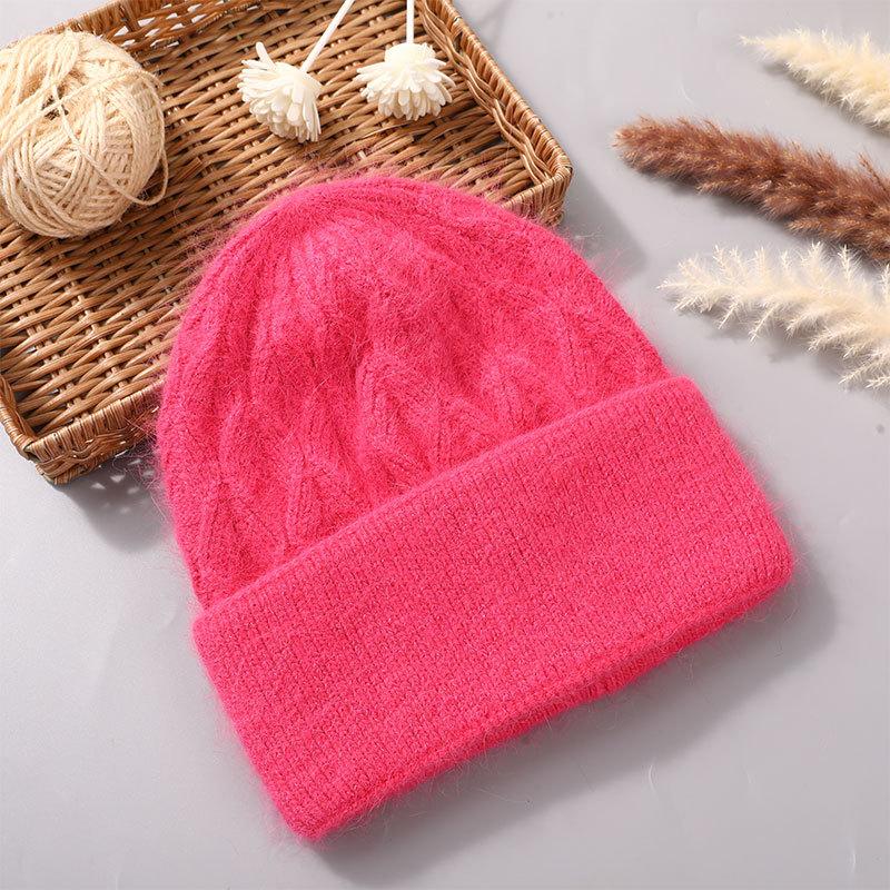 Women's Winter Angora Rabbit Hair Knitted Fried Dough Twist Double Flanging Warm Versatile Wool Hat
