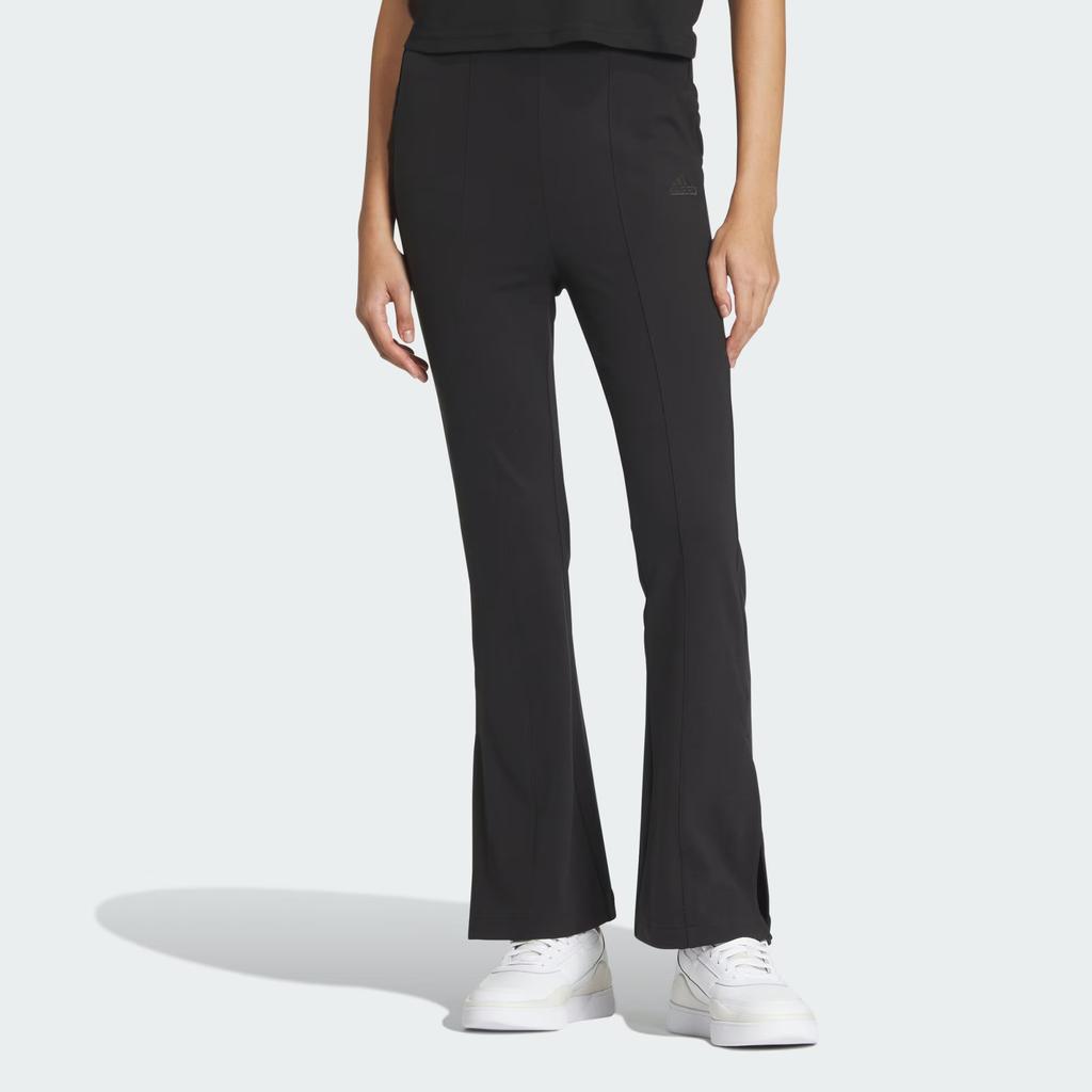 Adidas Womens Fustl Pants Solid Color Split Hem Flared Knit Sports Pants Women Pants Black IZ0600