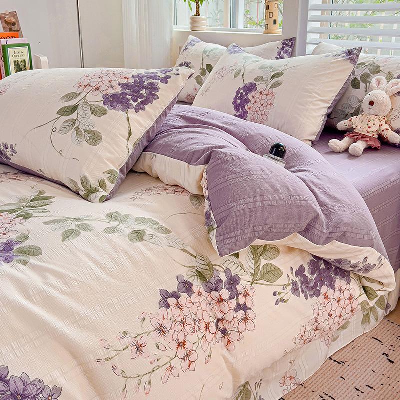 Flowers Bedding Set with Pillowcase Bed Sheet Single Full Size Bed Linen Washed Cotton Duvet Cover Set Queen/King Double Size