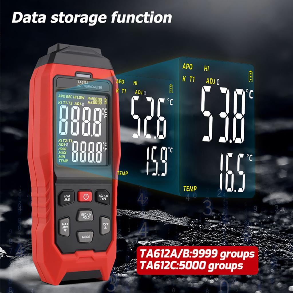 TASI TA612C 4 Channels K/ J Type Thermocouple Thermometer -200~1372/ -328~2501Stopień Fahrenheita Handheld Digital LCD Temperature Meter 5000 Groups