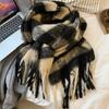 Mohair Cooling Scarf for Women Winter New Versatile Shawl High End Thickened Blue Plaid Scarf