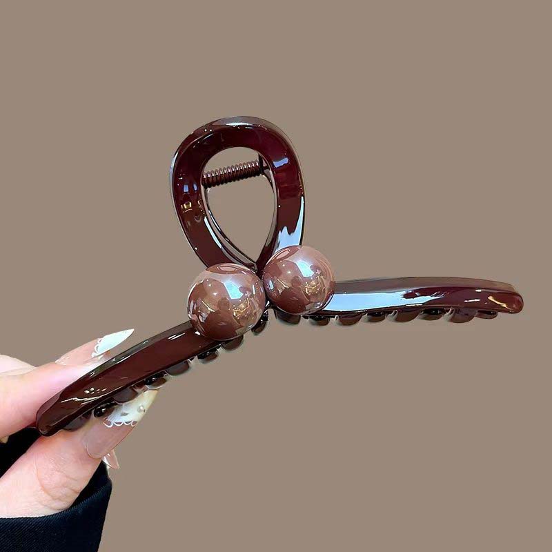 Pince à Cheveux Ronde Perles Café Vintage pour Femmes Filles Clip Requin en Plastique Exquis Grande Pince à Cheveux Headwear Bijoux Accessoires