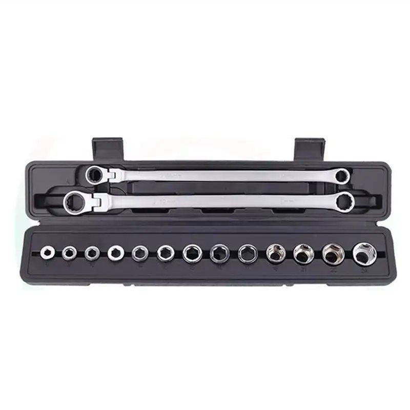 Hand Tools 15PCS Adjustable Ratchet Wrench Kit Labor-Saving Torque Spanner Socket Set For Car Repair Adjustable Head