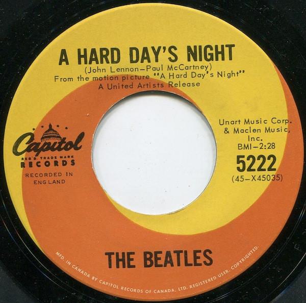 7-дюймовая пластинка BEATLES A Hard Days Night 5222 Capitol Records Канада Рок Б/у