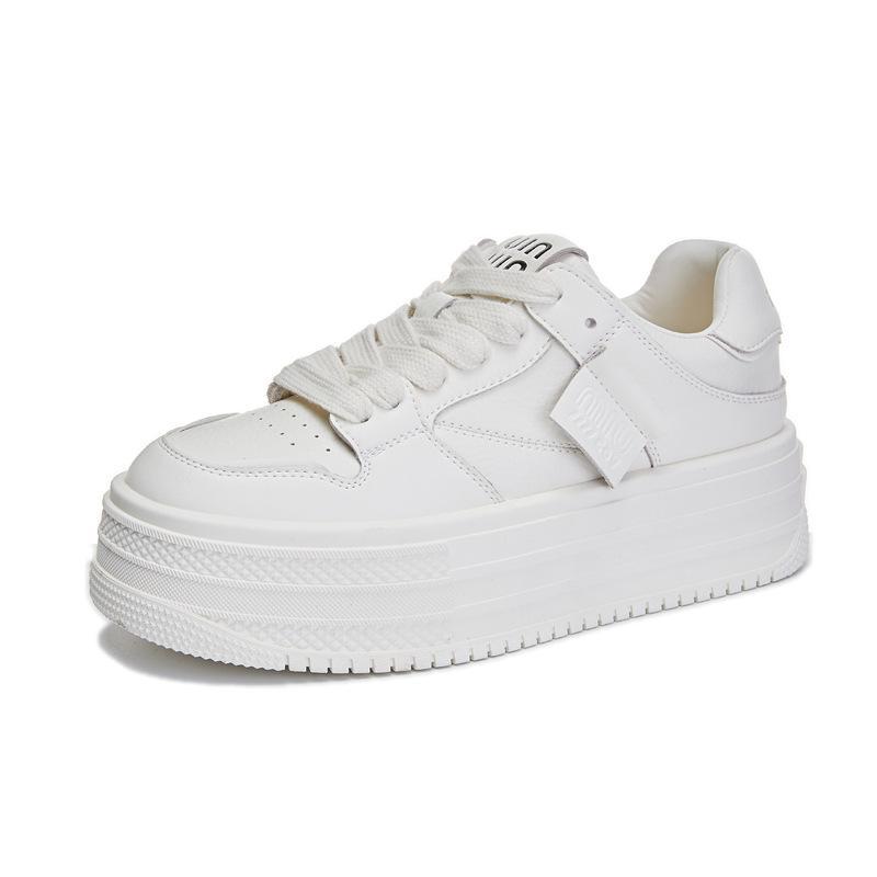Leather Little White Shoes Women's 2025 Spring New Women's Muffin Sole Height Increase Single Shoes Women's Korean Version Board Shoes Versatile Wome