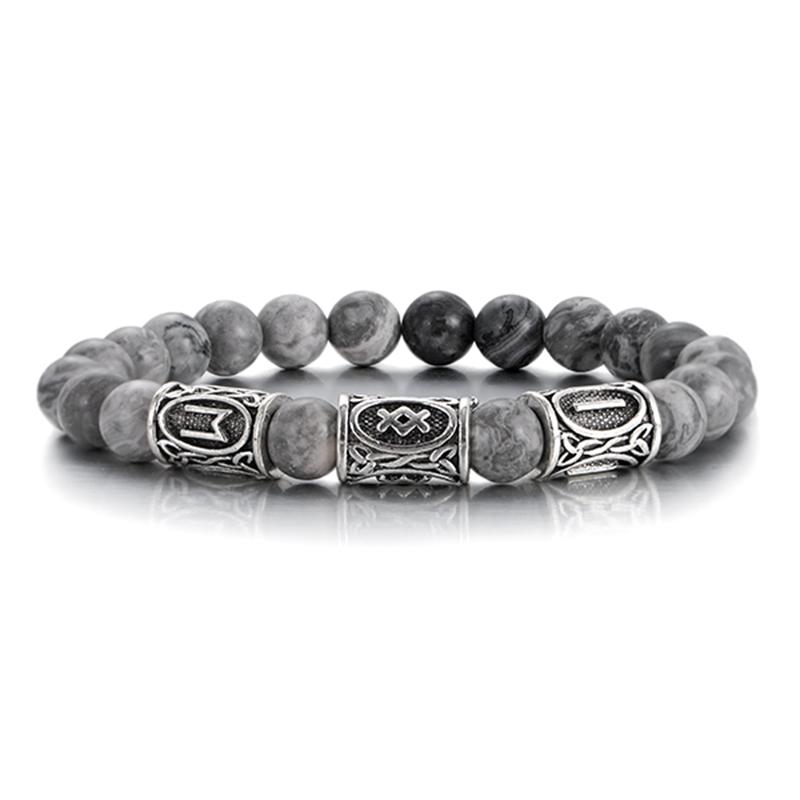 Viking Runes Bracelet for Men 8Mm Lava Obsidian Turquoise Beads Lucky Amulet Norse Jewelry Gift