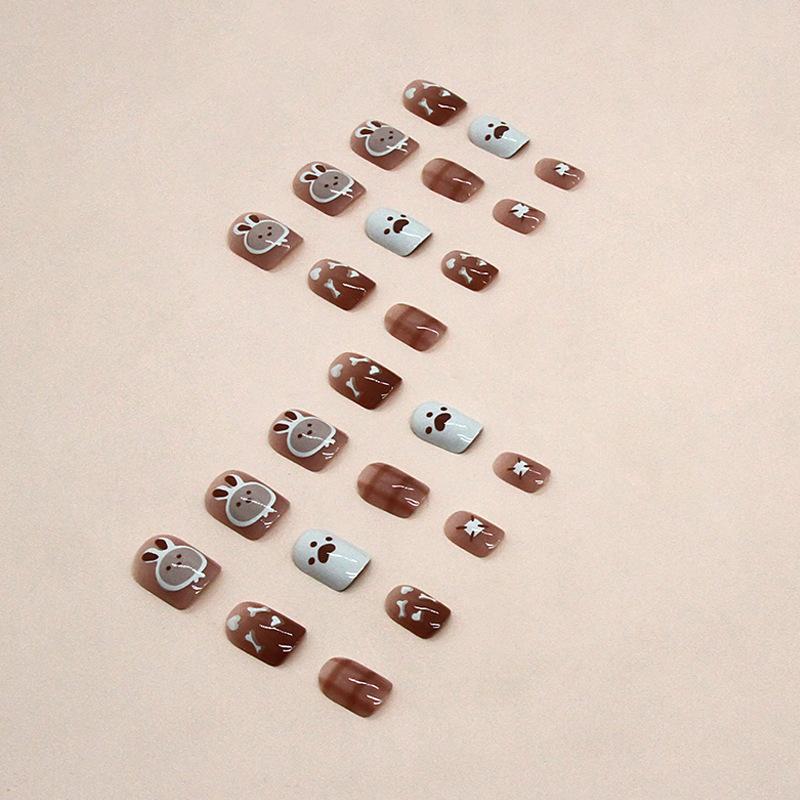 24 Pieces Gentle and Childlike Cute Sweetheart Bunny Girl Heart Cute Niche Manicure Fake Nails Wear Nail