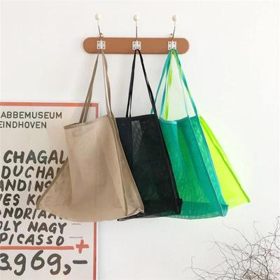Trendy Mesh Hollow Out Tote Bag Women Sandy Beach Shoulder Bag Travel Women Handbag Large Capacity Canvas Shoping Totes