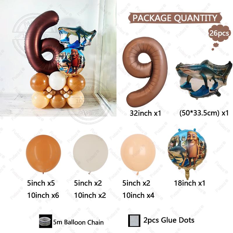 26pcs Italian Brainrot Garland Foill Balloons Column Tung Tung Sahur Birthday Party Gifts Kids Baby Shower Gifts Decorations