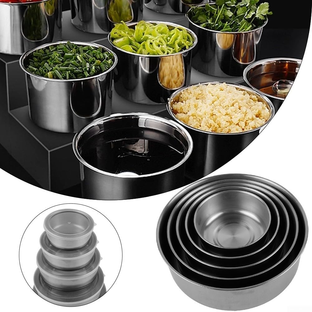 5 Pcs Stainless Steel Containers with Lids, Stackable Food Container Storage Mixing Bowl Set Reusable Food Storage Organizers for Fruit Vegetable