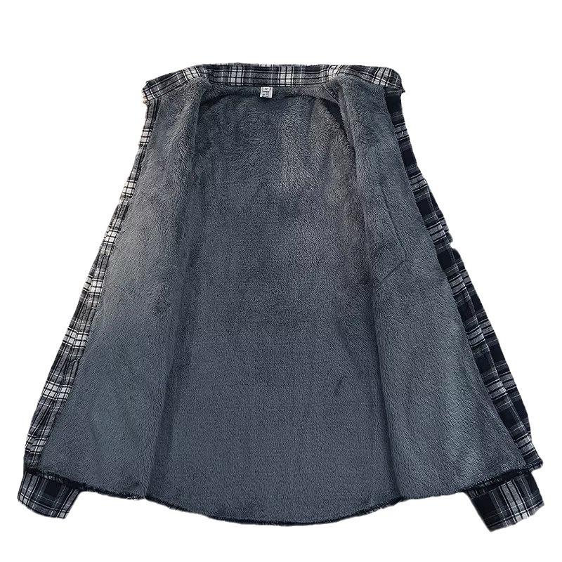 Men's High-End Hong Kong Style Plaid Fleece Shirt: Trendy, Warm, Stylish Long-Sleeved Autumn/Winter Innerwear.