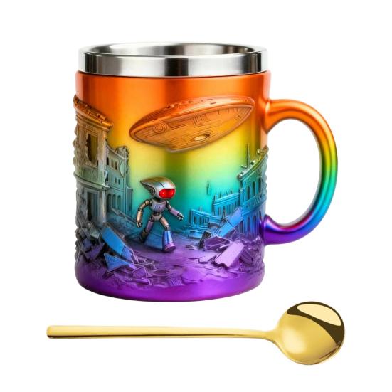 Book Mug 3D Hand-Painted Resin Coffee Mug with Stainless Steel Interior Microwave Dishwasher Safe Literary Cup Unique Gift for Book