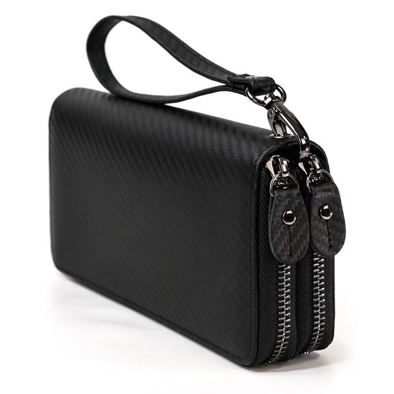 Men's Crazy Horse Leather Long Wallet Genuine Double Zipper Multi-Card Cowhide Clutch Large Capacity Phone Bag
