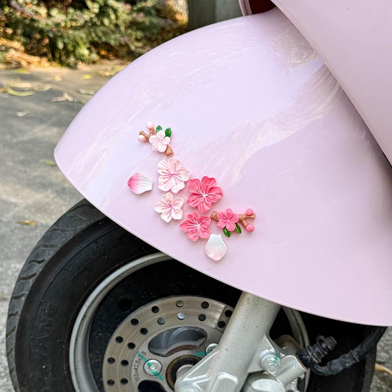 8/16/24/32Pcs 3D Cherry Blossom Car Sticker Covers Scratches Car Rear Decoration Ornament, Electric Car Diy Decoration Sticker