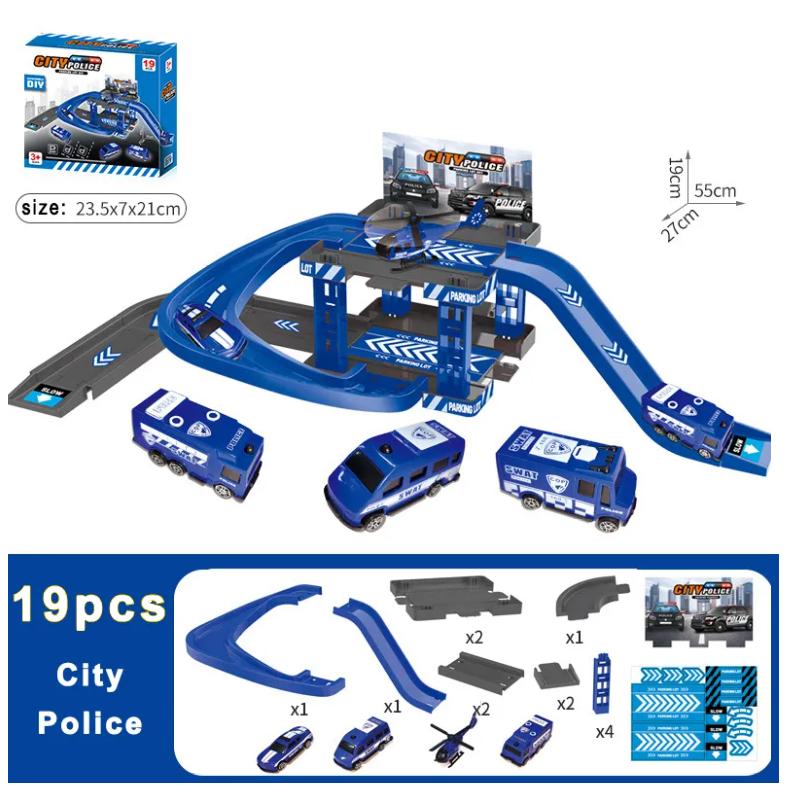 Kids Track Parking Lot Toy Automobile Building Racing Rail Car Park Fire Police Engineering Dinosaur Car for Children Gift