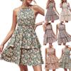 Summer Sexy Flower Printed Sleeveless Halter Dress For Women Elegant Elastic Waist Mini Dress Fashion Beach Dress Robe 25136