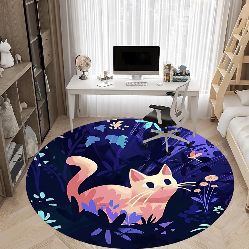 1pc Cat Garden Office Round Area Rug, Indoor Mat Suitable For Office, Under Office Chairs Bedroom Living Room Home Decor, Room Deco