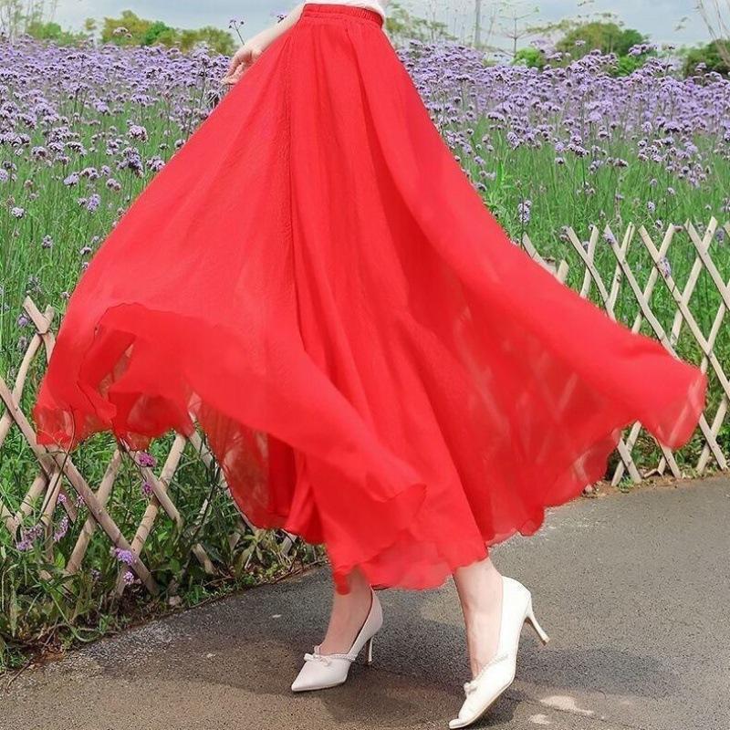 Dame Vår og Sommer Ferie Sjøside Stor Sving Halvkroppsskjørt Strand Fritidsskjørt