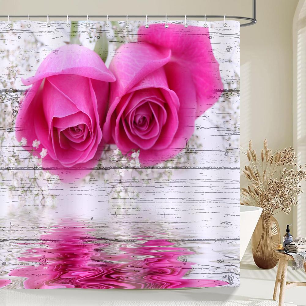 Beautiful Tulip Rose Flowers Shower Curtain Bathroom Curtains Nature Flower Waterproof Polyeste Fabric Bathtub Decor With Hook