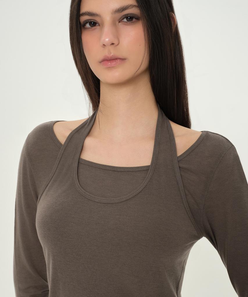 MUSINSA STANDARD WOMAN Women'S Wool Tencel Halter Layered Long Sleeve T-Shirt [Brown]