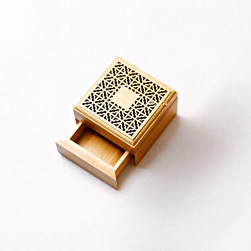 Quadrate Bamboo Hollow Out Incense Box Carved Pattern Incense Coil Box Household Indoor Incense Tea Ceremony Decoration Article