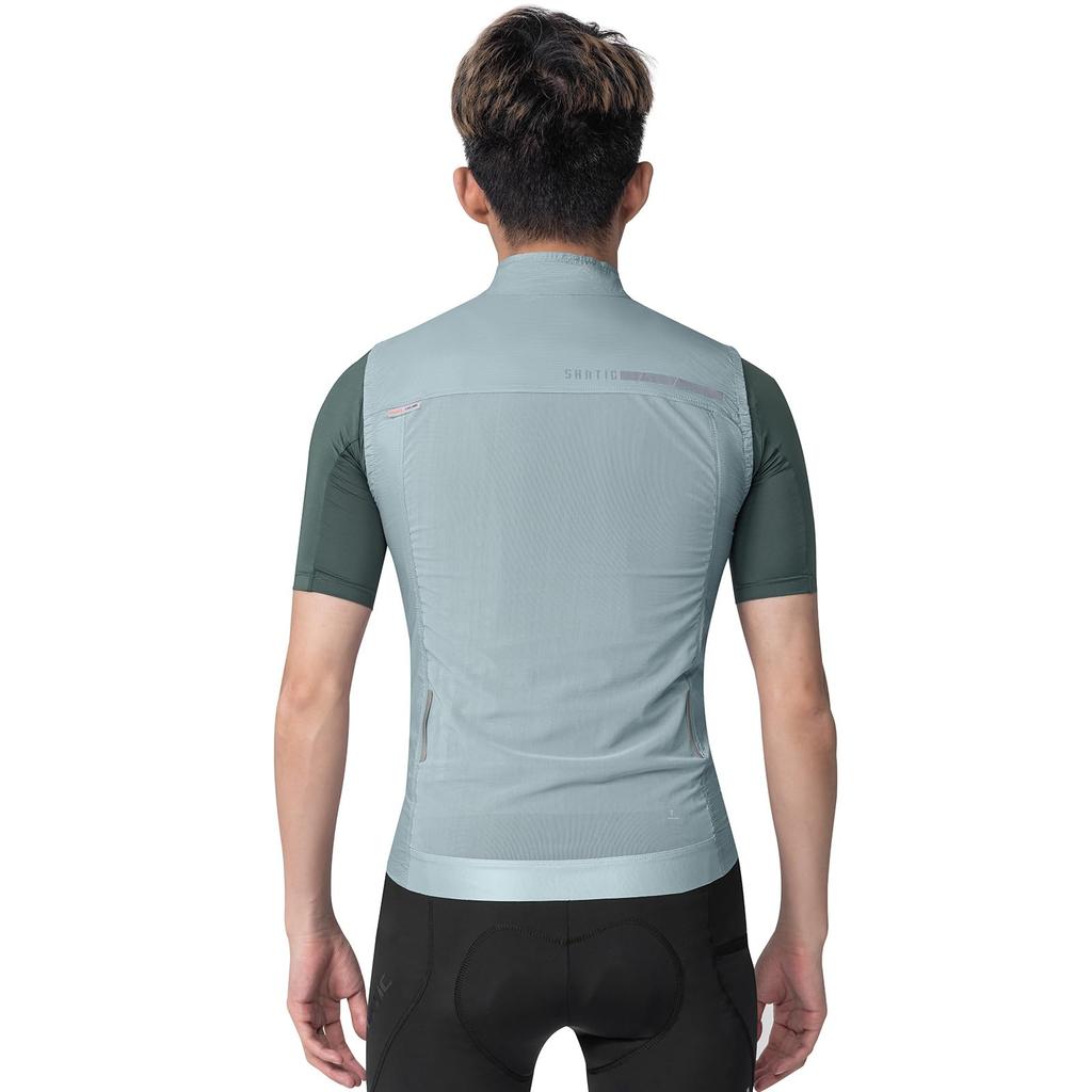 Santic Cycling Vest Windbreaker, Spring/Summer, Windproof, Reflective (Blue, Size L)