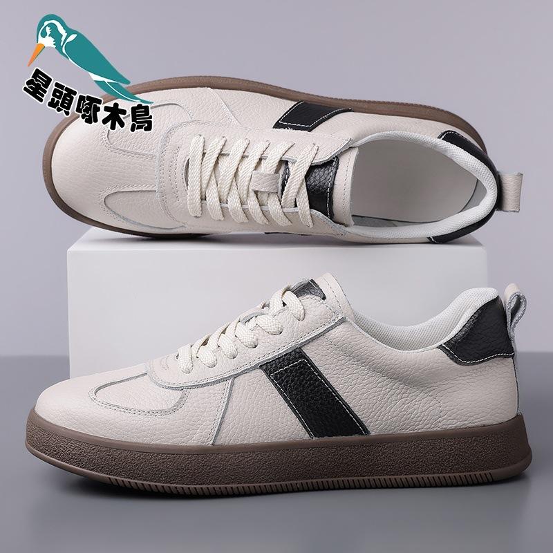 Men's Shoes 2025 Spring New First-layer Cowhide Casual Leather Shoes Men's Soft-soled White Board Shoes