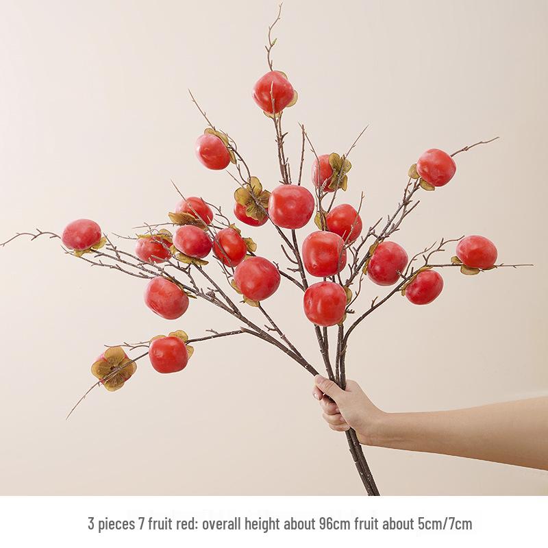 7-Head Persimmon Branch Ikebana Ornament: Artificial Ruyi Persimmon for Living Room or Dried Flower Display