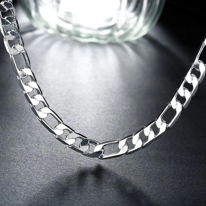 Solid 925 Silver Necklace For Men Classic 12mm Cuban Chain 18-30 Inch Charm High Quality Fashion Jewelry Wedding