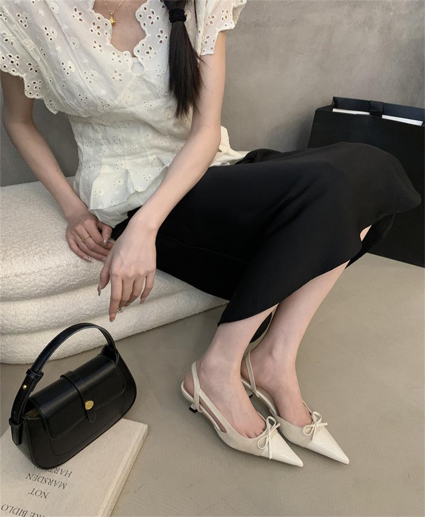 Fairy Wind Evening Wind Bag Head Sandals 2025 New French Temperament Gentle Bow Pointed Stiletto Shoes