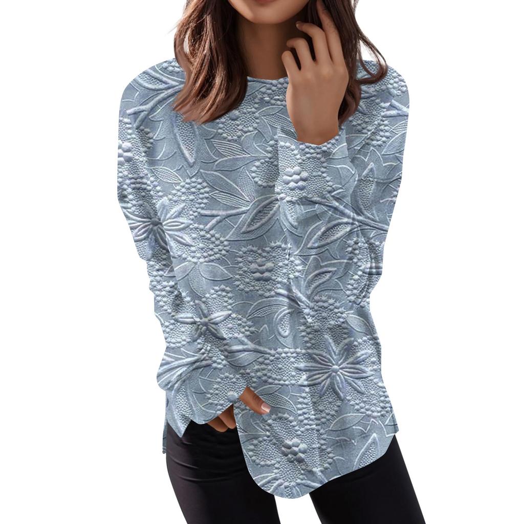 Women's Round Neck Tops Cotton Women's Casual Fashion Print  Long Sleeve O-Neck Pullover Top Blouse