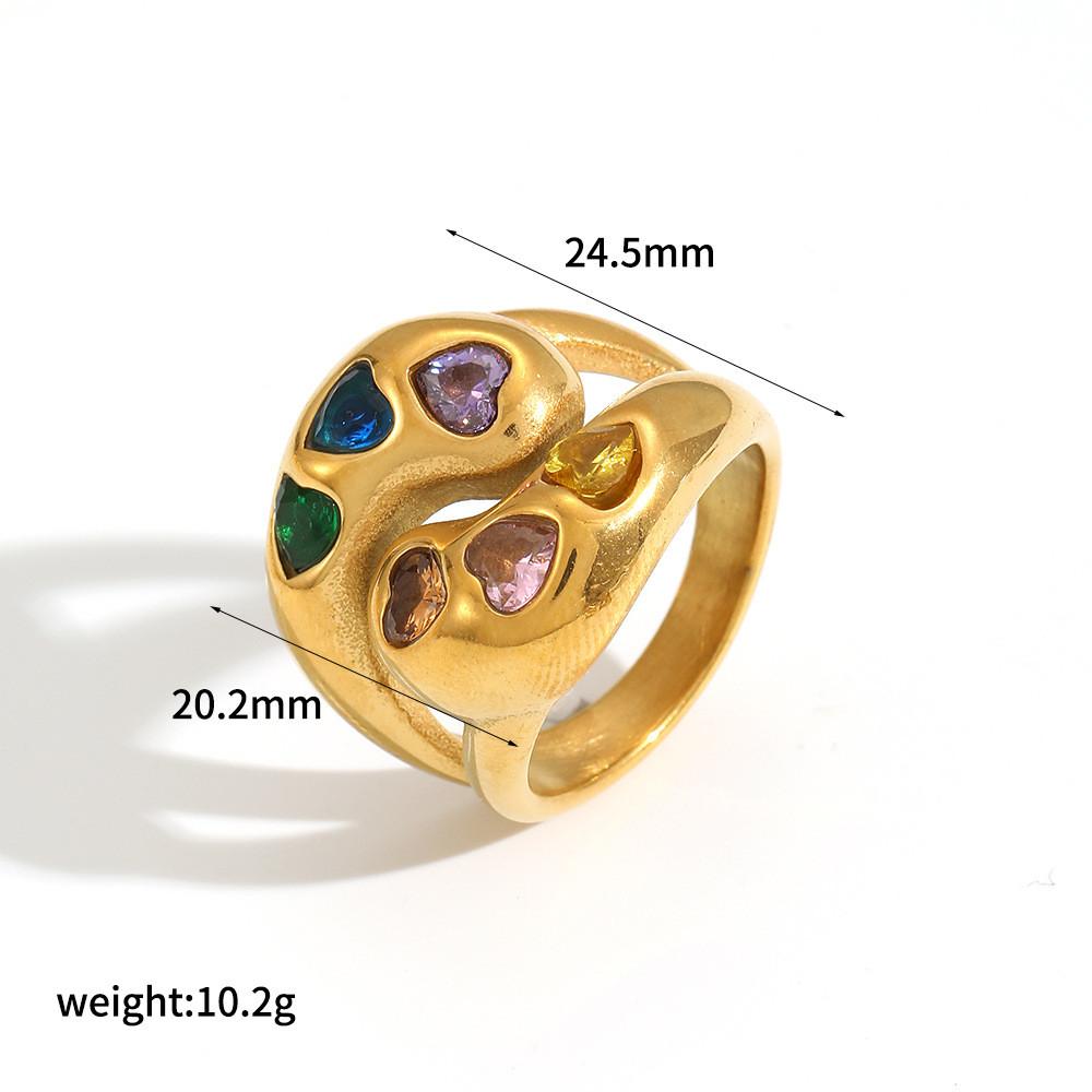 Light Luxury Heartshaped Stainless Steel Ring With Embellished Zirconia For Women Style 1