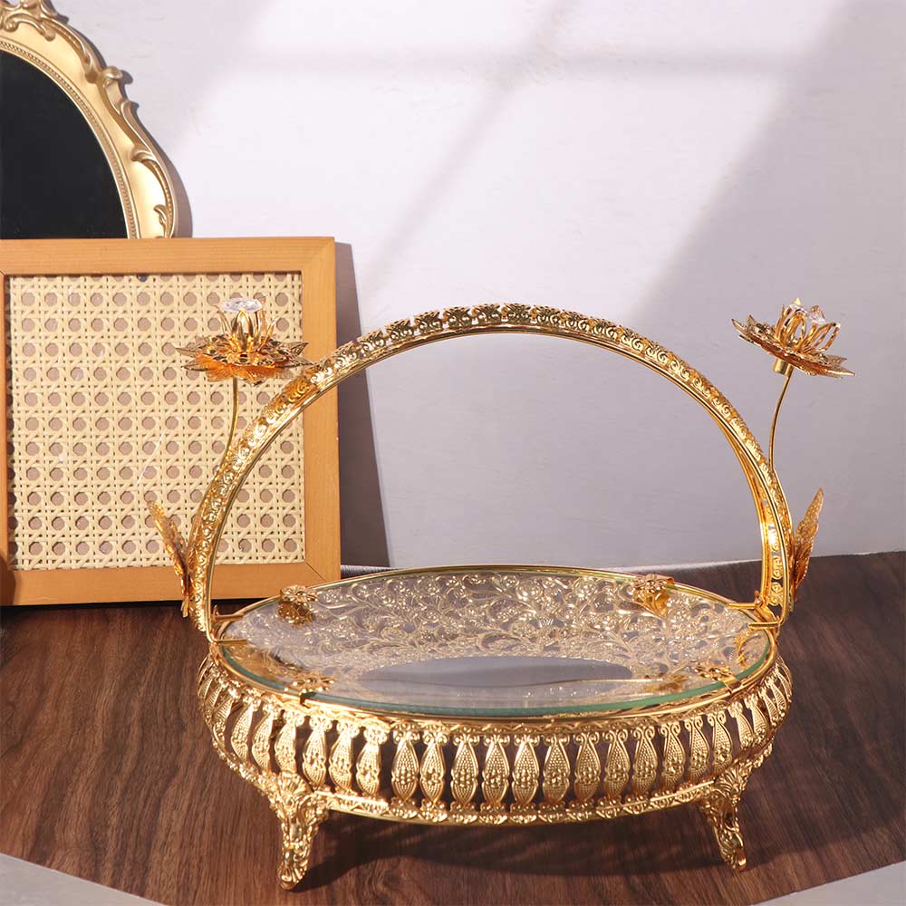 Creative Pastry Tray Retro Golden Glass Plate Craft Fruit Plate  Office